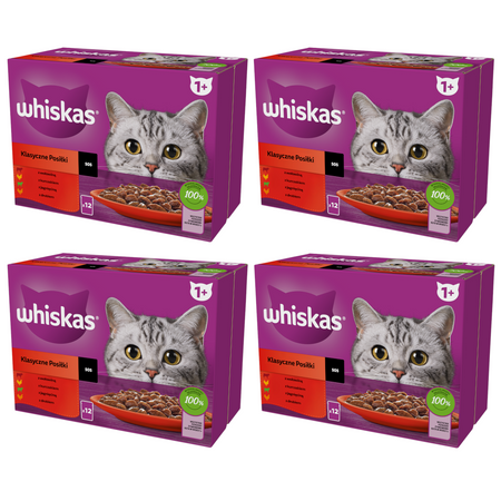 Whiskas Adult 48x85g Klasyczne Posiłki Mokra Karma Pełnoporcjowa Dla Dorosłych Kotów W Sosie