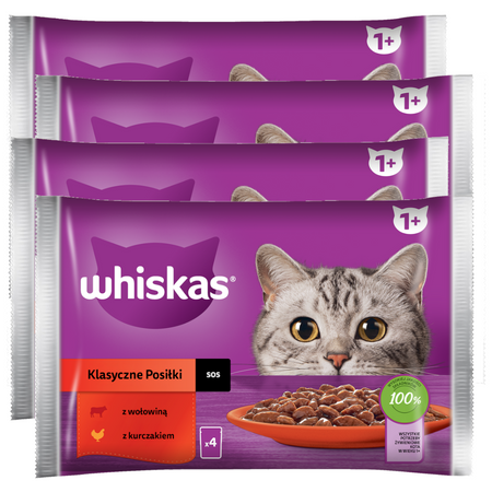 Whiskas Adult 4x340g Klasyczne Posiłki Mokra Karma Dla Dorosłych Kotów 2 Smaki W Sosie