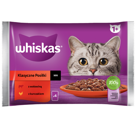 Whiskas Adult 4x85g Klasyczne Posiłki Mokra Karma Dla Dorosłych Kotów 2 Smaki W Sosie