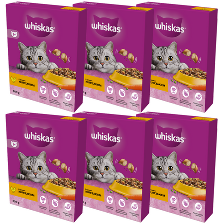 Whiskas Adult 6x300g Sucha Karma Pełnoporcjowa Dla Dorosłych Kotów Z Kurczakiem