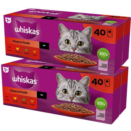 Whiskas Adult 80x85g Klasyczne Posiłki - Mokra Karma Dla Dorosłych Kotów 4 Smaki W Sosie