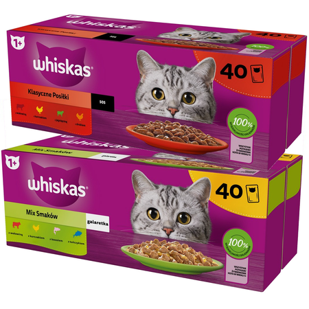 Whiskas Adult 80x85g Mix Smaków W Galaretce I Klasyczne Posiłki W Sosie Mokra Karma Dla Dorosłych Kotów