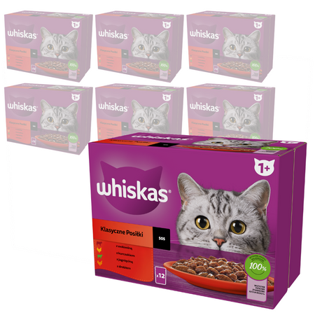 Whiskas Adult 84x85g Klasyczne Posiłki Mokra Karma Pełnoporcjowa Dla Dorosłych Kotów W Sosie