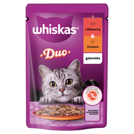 Whiskas Adult 85g Mokra Karma Dla Dorosłych Kotów Kawałki Z Wołowiną I Drobiem W Galaretce