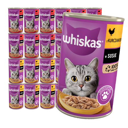 Whiskas Adult Puszka 24x400g Mokra Karma W Sosie Dla Dorosłych Kotów Kurczak Wołowina