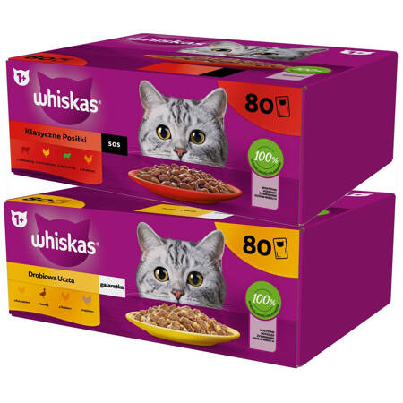 Whiskas Adult Saszetki 160x85g Klasyczne Posiłki W Sosie I Drobiowa Uczta W Galaretce Mokra Karma Dla Dorosłego Kota