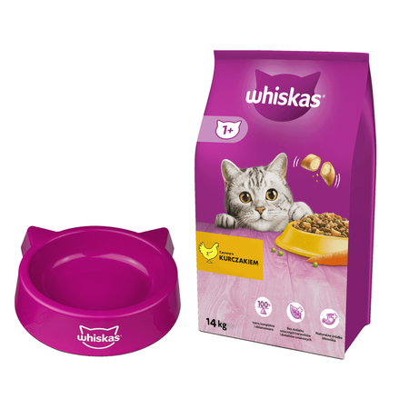 Whiskas Adult Sucha Karma Dla Kota Z Kurczakiem I Warzywami 14kg + Miska Gratis