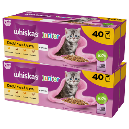 Whiskas Junior 80x85g Drobiowa Uczta Mokra Karma Pełnoporcjowa Dla Kociąt W Galaretce