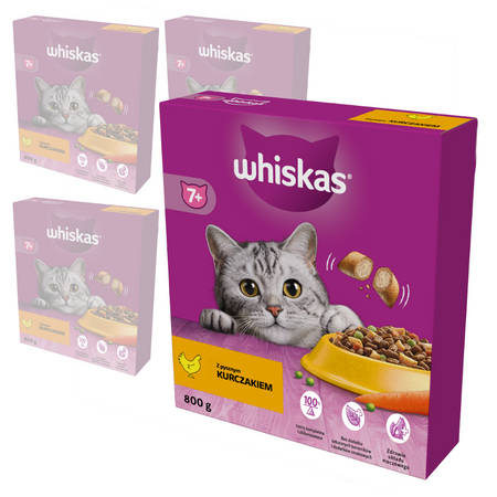 Whiskas Senior 4x800g Sucha Karma Pełnoporcjowa Dla Starszych Kotów Z Kurczakiem