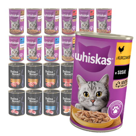 Whiskas i Dolina Noteci Mix Smaków Puszka 24x400g Mokra Karma Dla Dorosłych Kotów