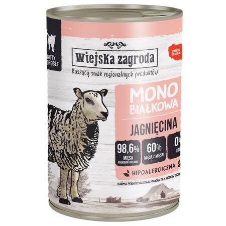 Wiejska Zagroda Monobiałkowa Karma Mokra Dla Kota Jagnięcina 98,6% Mięsa 400g