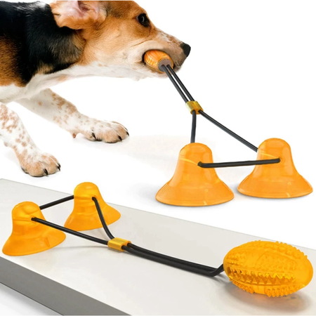 Zabawka na przysmaki dla psa gryzak z dozownikiem karmy, z dwiema przyssawkamii pomarańczowa  