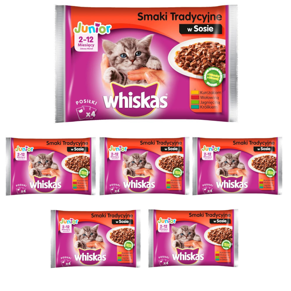 Whiskas Junior wybór dań mięsnych w sosie 24x100g Saszetki Smaki Mięsne