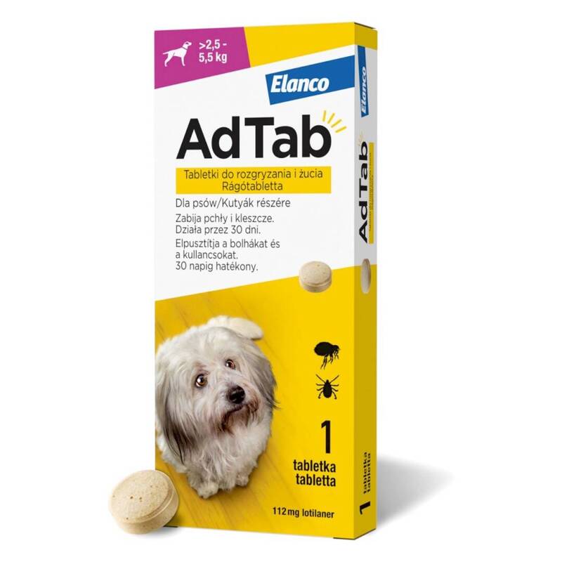 AdTab Tabletka Dla Psa >2,5-5,5kg Do Rozgryzania Na Pchły I Kleszcze 1szt.