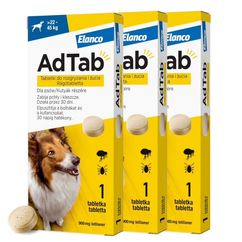 AdTab Tabletka Dla Psa >22-45kg Do Rozgryzania Na Pchły I Kleszcze 3szt.