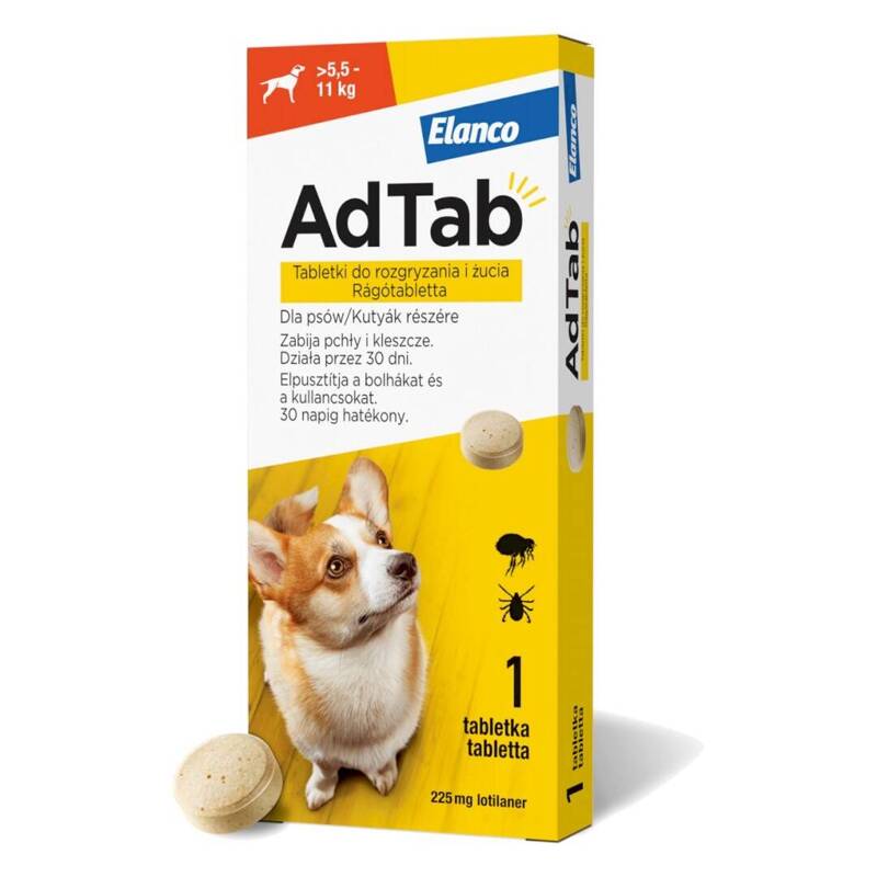 AdTab Tabletka Dla Psa >5,5-11kg Do Rozgryzania Na Pchły I Kleszcze 1szt.