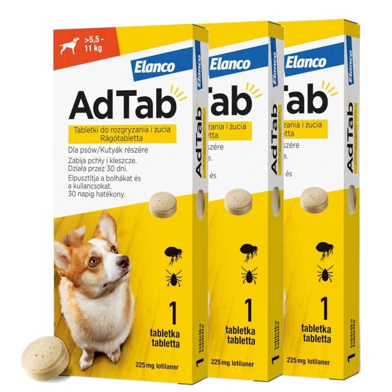 AdTab Tabletka Dla Psa >5,5-11kg Do Rozgryzania Na Pchły I Kleszcze 3szt.