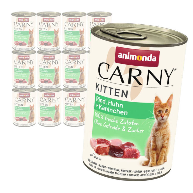 Animonda Carny Kitten 12x400g Mokra Karma Dla Kociąt z Wołowiną Kurczakiem i Królikiem