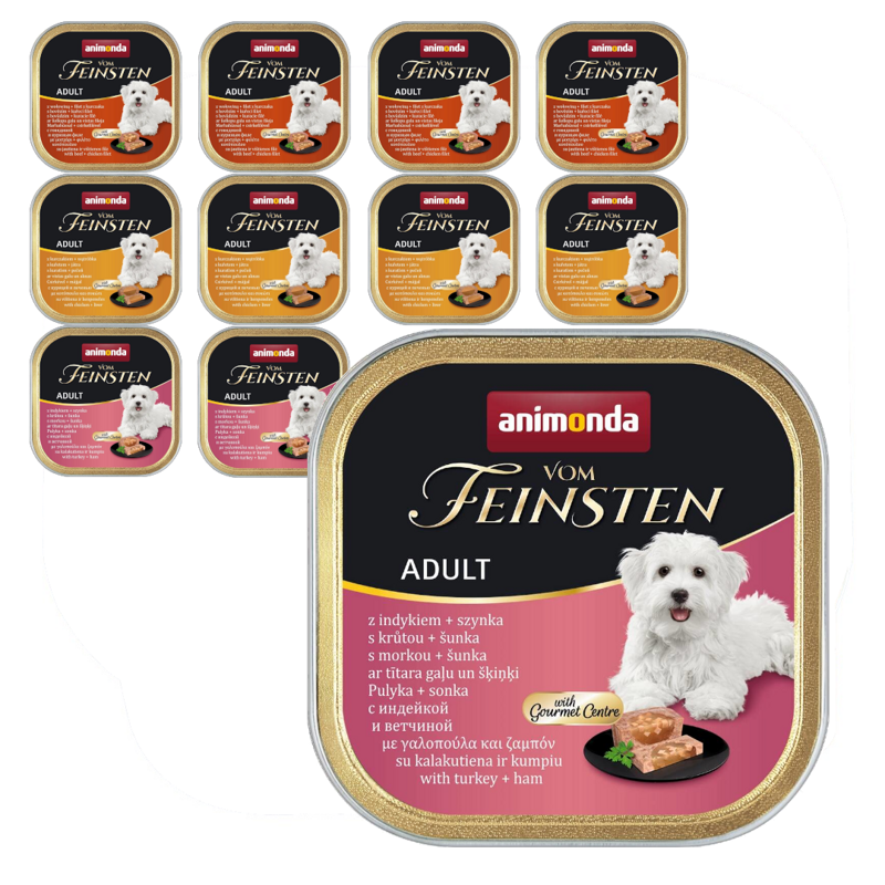 Animonda Vom Feisten Adult 11x150g Mokra Karma Dla Psa Mix Smaków Indyk z Szynką Wołowina Kurczak Wątróbka