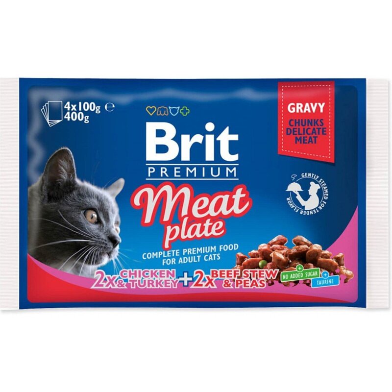 BRIT Premium Mokra Karma Bezzbożowa dla Kotów Zestaw 2 Smaki Mięsne 4x100g
