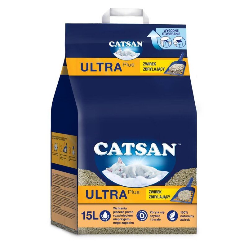 CATSAN Ultra Plus 15l - zbrylający żwirek dla kota
