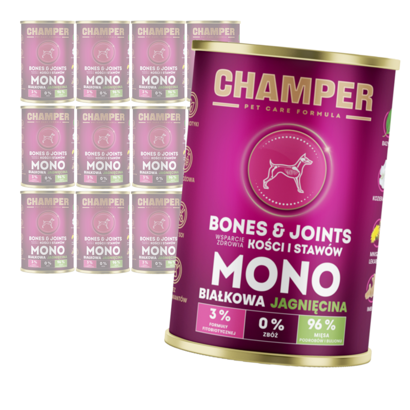 Champer Bones & Joints 12x400g Monobiałkowa Mokra Karma Dla Psa Z Jagnięciną Wsparcie Zdrowia Kości I Stawów