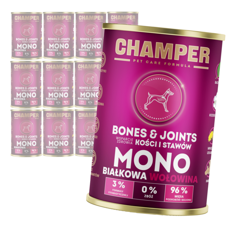 Champer Bones & Joints 12x400g Monobiałkowa Mokra Karma Dla Psa Z Wołowiną Wsparcie Zdrowia Kości I Stawów