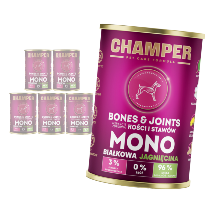 Champer Bones & Joints 6x400g Monobiałkowa Mokra Karma Dla Psa Z Jagnięciną Wsparcie Zdrowia Kości I Stawów