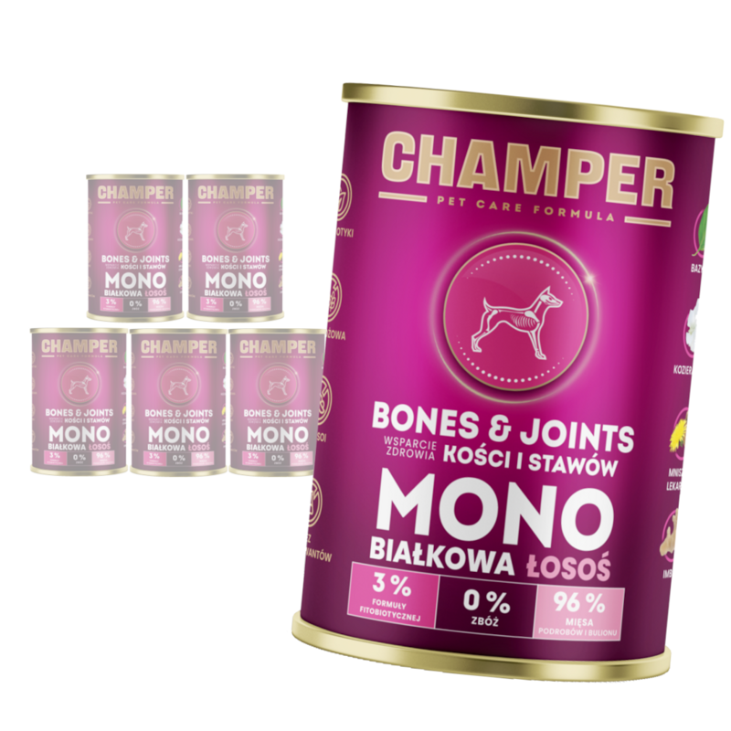 Champer Bones & Joints 6x400g Monobiałkowa Mokra Karma Dla Psa Z Łososiem Wsparcie Zdrowia Kości I Stawów