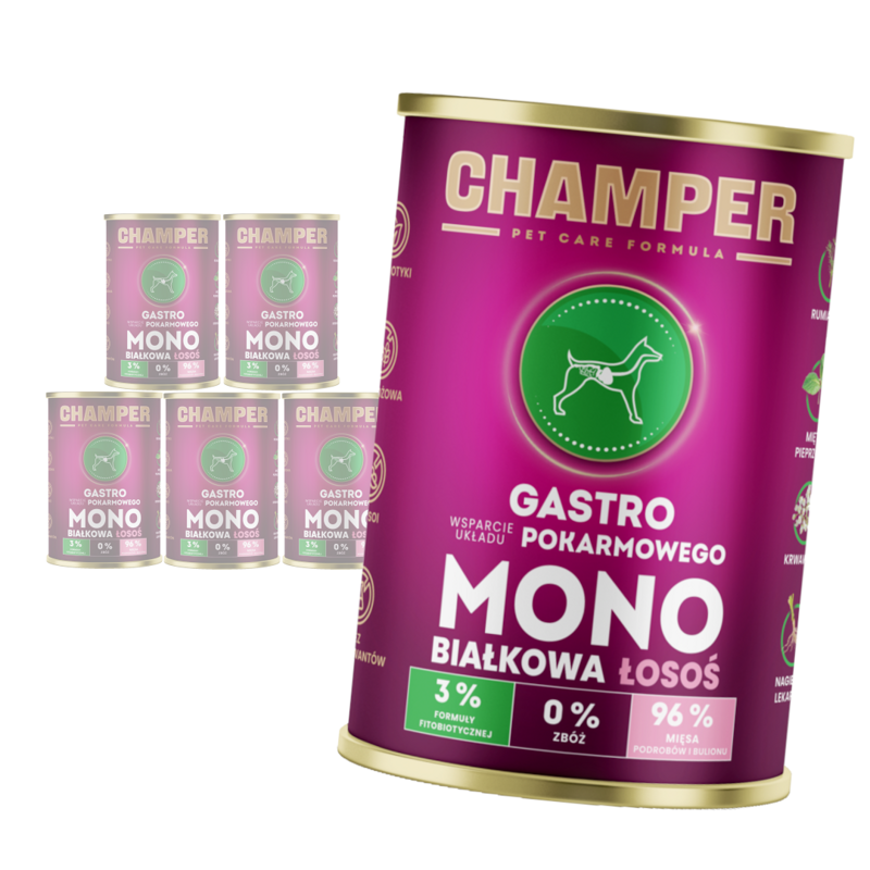 Champer Gastro 6x400g Monobiałkowa Mokra Karma Dla Psa Z Łososiem Wsparcie Układu Pokarmowego