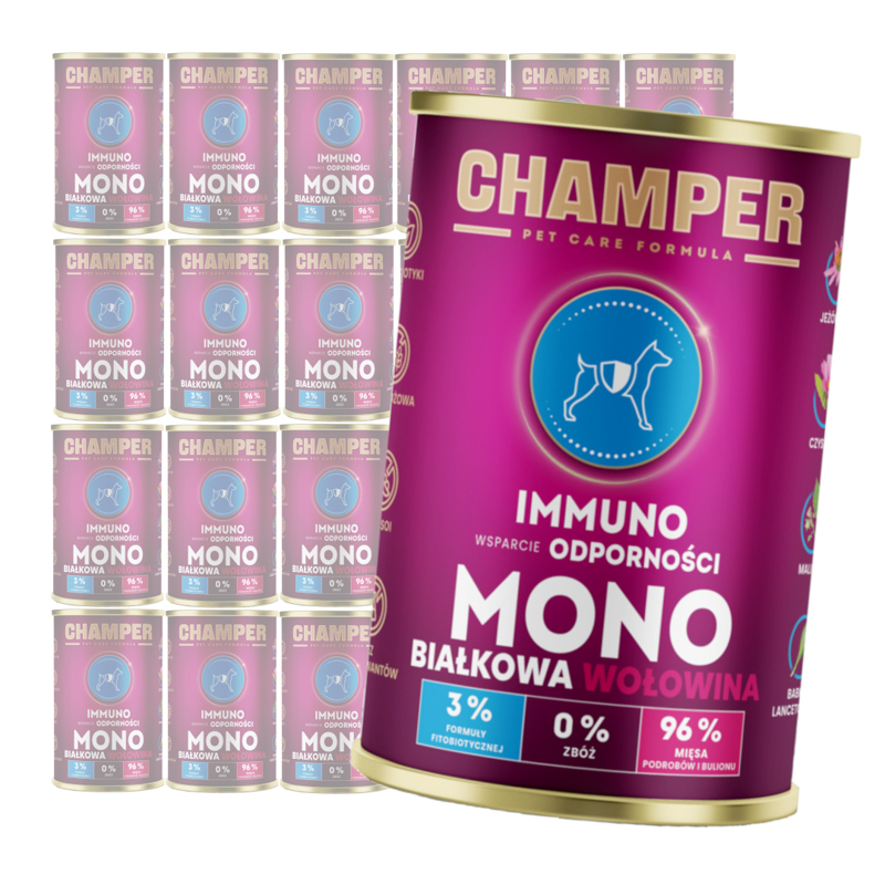 Champer Immuno Monobiałkowa 24x400g Mokra Karma Dla Psa Z Wołowiną Wsparcie Odporności