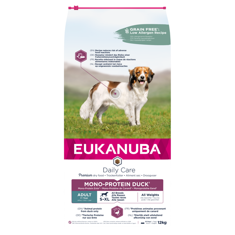 EUKANUBA Daily Care Z Kaczką 12kg Monoproteinowa Sucha Karma Dla Dorosłych Psów Wszystkich Ras