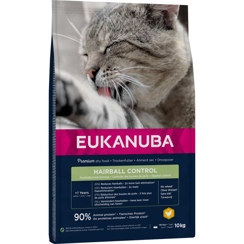 EUKANUBA Hairball Control Z Kurczakiem 10kg Sucha Karma Dla Kotów Przeciw Tworzeniu Się Kul Włosowych