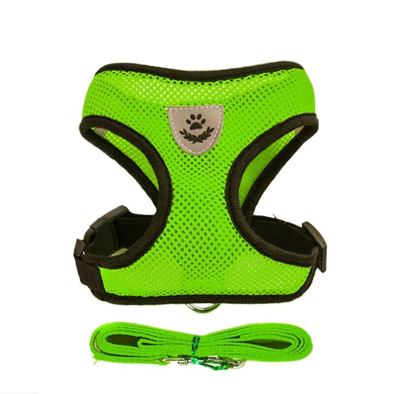 Fashion Pet Vest Harness + Leash For Dogs Green Color Breathable Mesh
