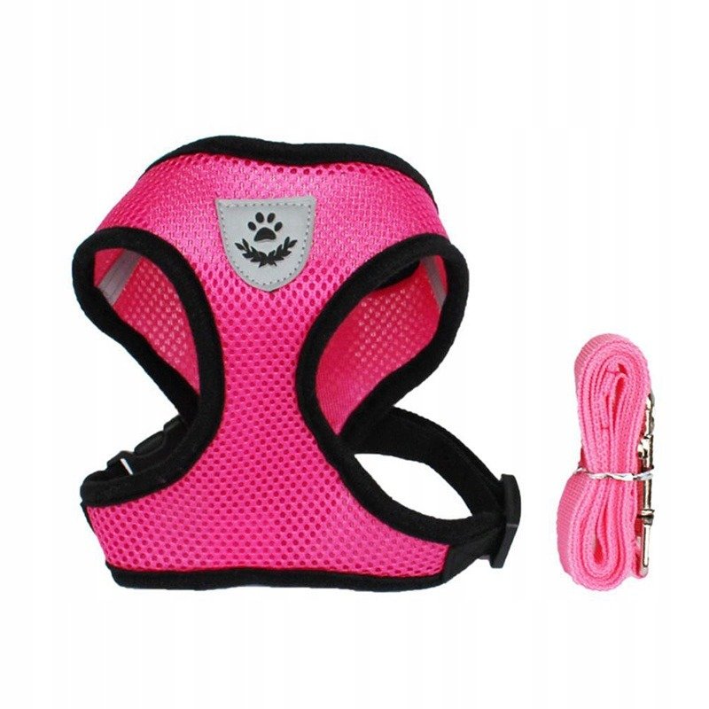 Fashion Pet Vest Harness + Leash For Dogs Pink Color Breathable Mesh