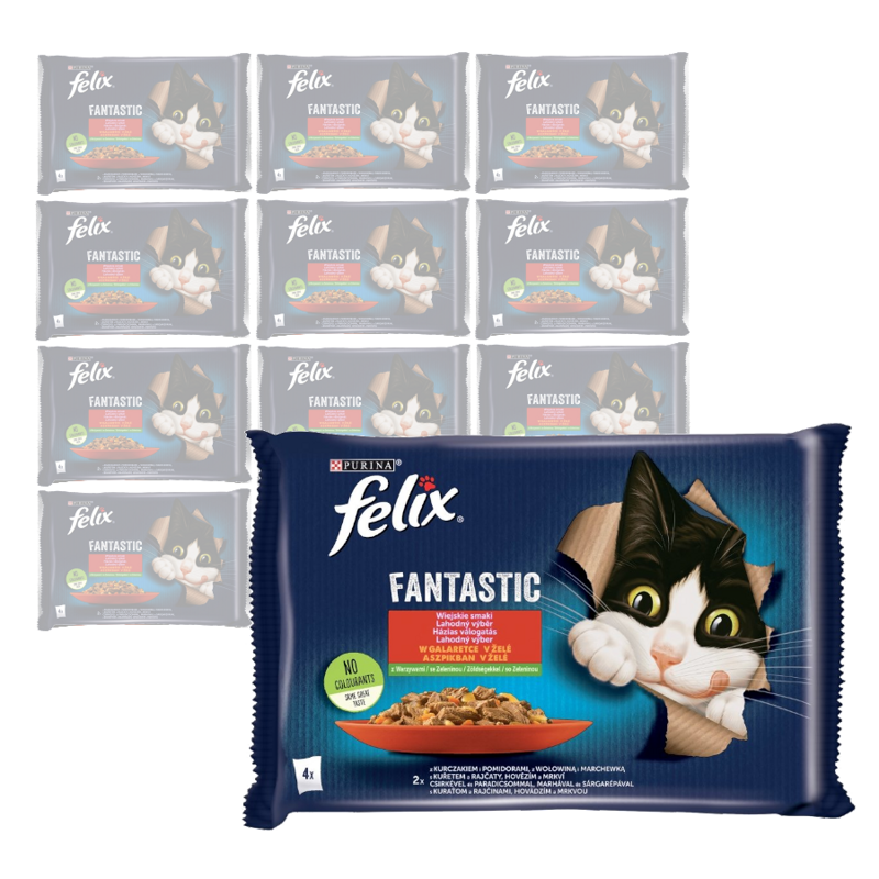 Felix Fantastic Karma Dla Kotów Wiejskie Smaki W Galaretce 12x340g (48x85g) Wołowina Kurczak Z Pomidorami