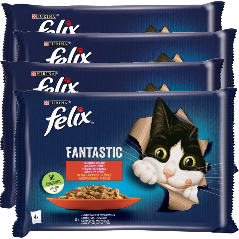 Felix Fantastic Karma Dla Kotów Wiejskie Smaki W Galaretce 4x340g (16x85g) Kurczak Wołowina