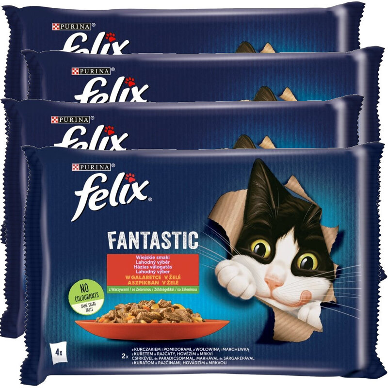 Felix Fantastic Karma Dla Kotów Wiejskie Smaki W Galaretce 4x340g (16x85g) Wołowina Kurczak Z Pomidorami