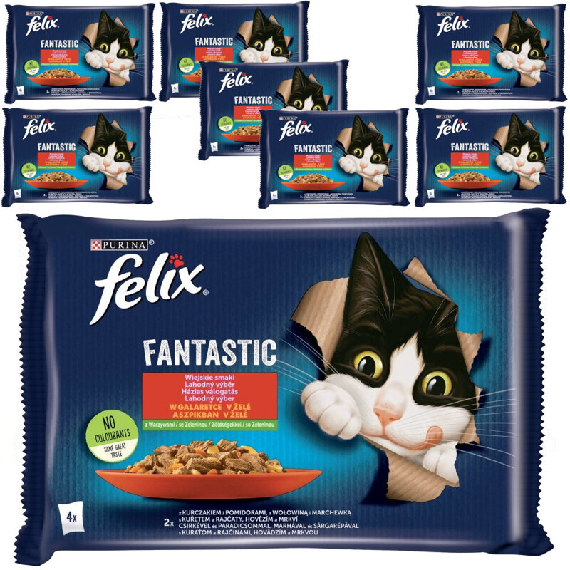 Felix Fantastic Karma Dla Kotów Wiejskie Smaki W Galaretce 8x340g (32x85g) Wołowina Kurczak Z Pomidorami