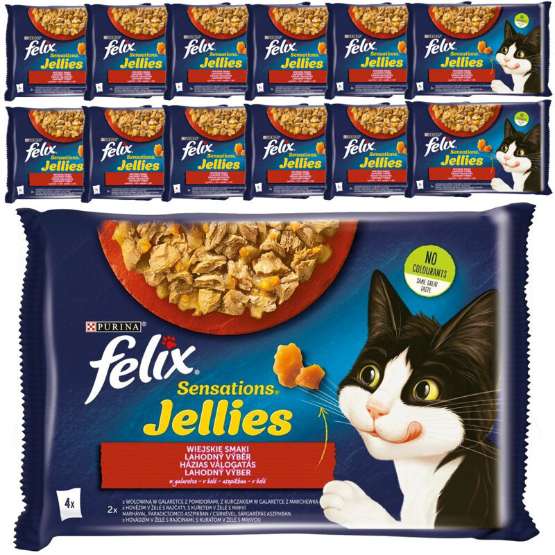 Felix Sensations Jellies Karma Dla Kotów Wiejskie Smaki W Galaretce 13x340g (52x85g) Wołowina Kurczak
