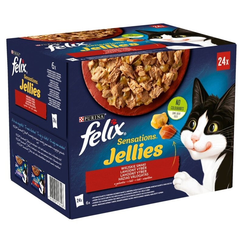 Felix Sensations Jellies Karma Dla Kotów Wiejskie Smaki W Galaretce 2,04kg (24x85g) Wołowina Kurczak Kaczka Jagnięcina