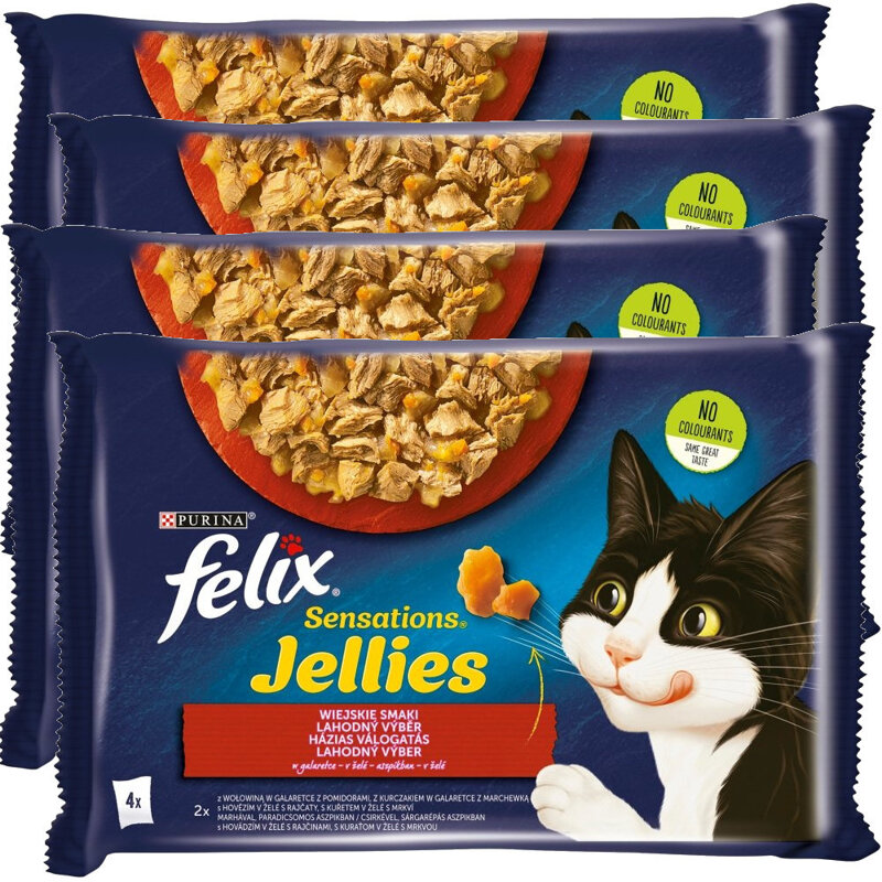 Felix Sensations Jellies Karma Dla Kotów Wiejskie Smaki W Galaretce 4x340g (16x85g) Wołowina Kurczak
