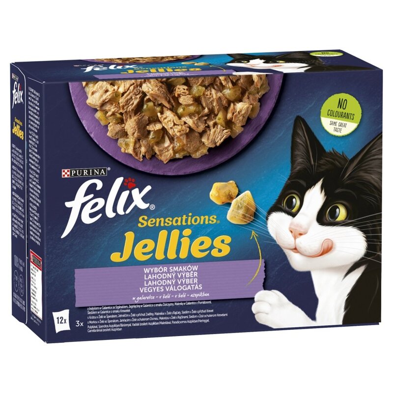 Felix Sensations Jellies Karma Dla Kotów Wybór Smaków W Galaretce 1,02kg (12x85g) Indyk Jagnięcina Makrela Śledź