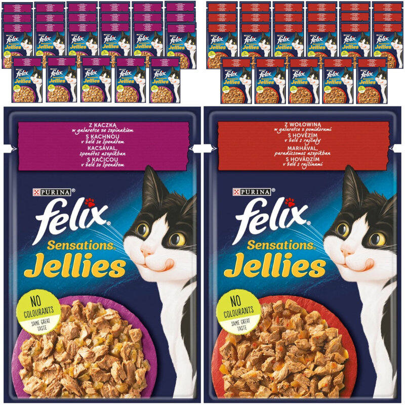 Felix Sensations Jellies Karma Dla Kotów Z Kaczką I Wołowiną W Galaretce 48x85g