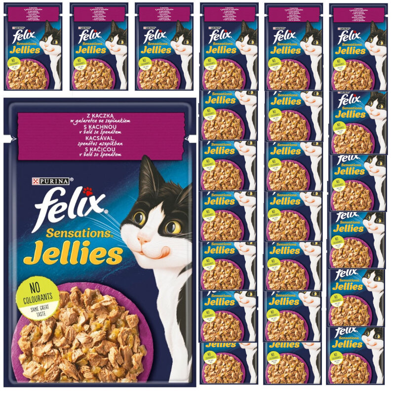 Felix Sensations Jellies Karma Dla Kotów Z Kaczką W Galaretce Ze Szpinakiem 26x85g