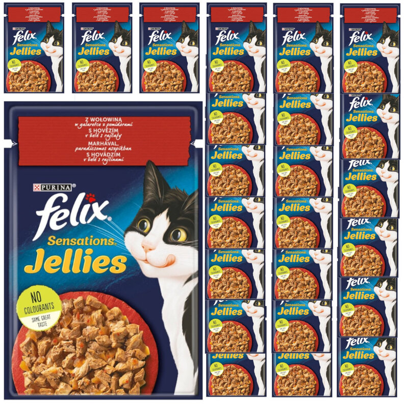 Felix Sensations Jellies Karma Dla Kotów Z Wołowiną W Galaretce Z Pomidorami 24x85g