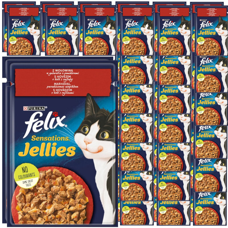 Felix Sensations Jellies Karma Dla Kotów Z Wołowiną W Galaretce Z Pomidorami 48x85g