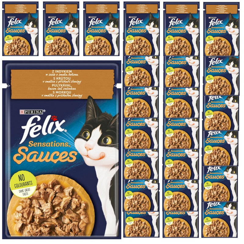 Felix Sensations Sauce Karma Dla Kotów Z Indykiem W Sosie O Smaku Bekonu 24x85g