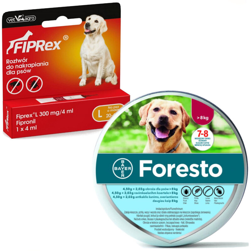 Foresto Bayer Obroża Przeciw Kleszczom I Pchłom Dla Psa Powyżej 8kg + Fiprex Preparat do Zakrapiania L 4ml