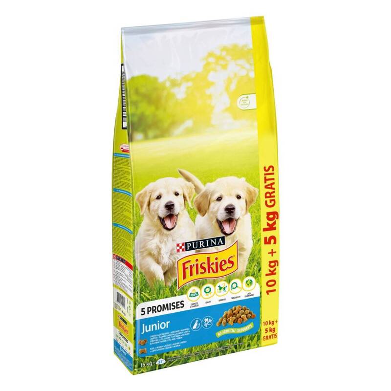 Friskies Junior 10+5kg Gratis Sucha Karma Dla Szczeniąt Kurczak Mleko i Warzywa